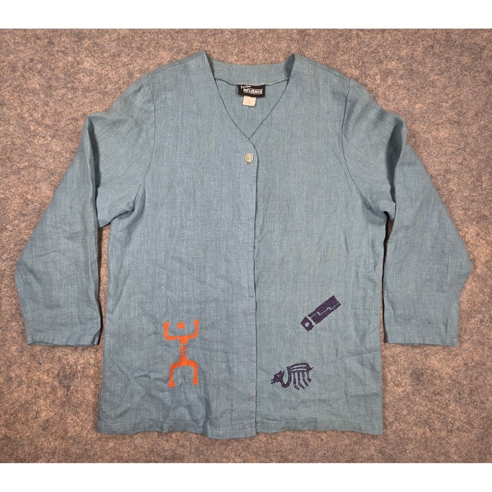 Positive Influence Blue 100% Linen Button Shirt Lithuania Like Flax Size 14W